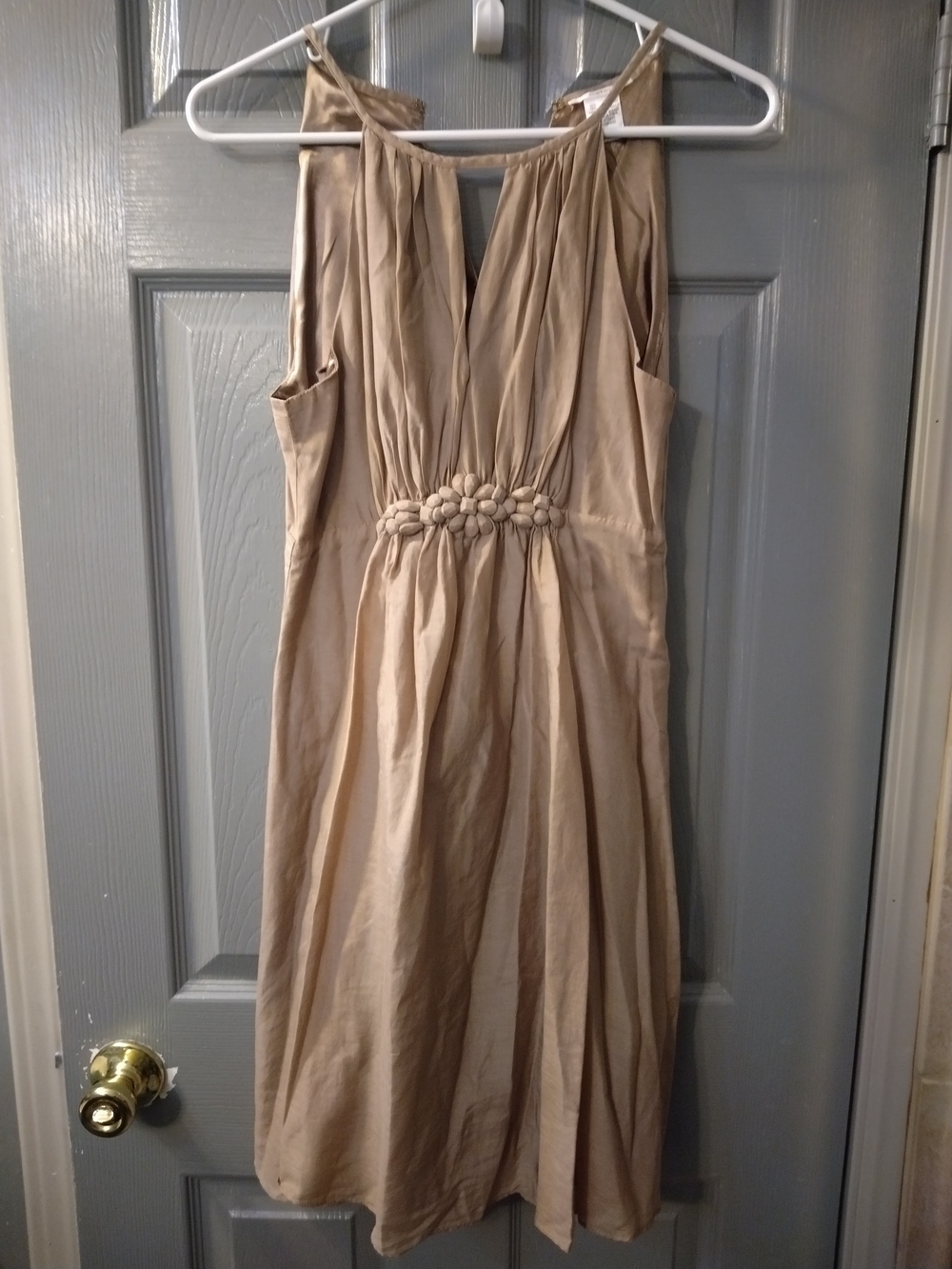 *NWOT* Women’s Taupe Cotton/Silk Sleeveless Beaded Mini Dress By ESLEY